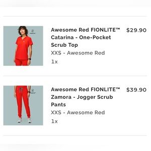Figs awesome red fionlite top and pant set XXS